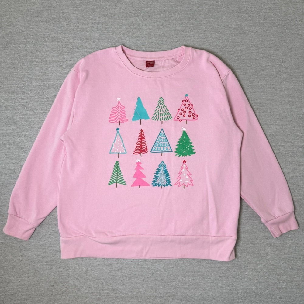 Dec 25th Women's Sweatshirt Large Pink Christmas Tree Holiday Graphic Cute